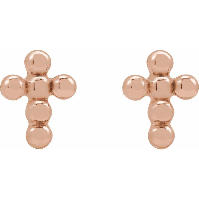 14K White Gold Beaded Cross Press Fit Stud Earrings