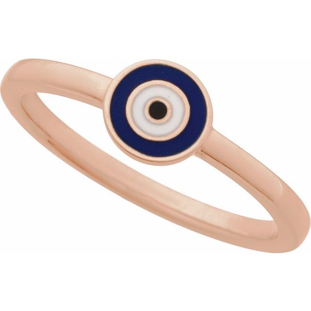 14K Yellow Gold Evil Eye Ring with Natural Diamonds