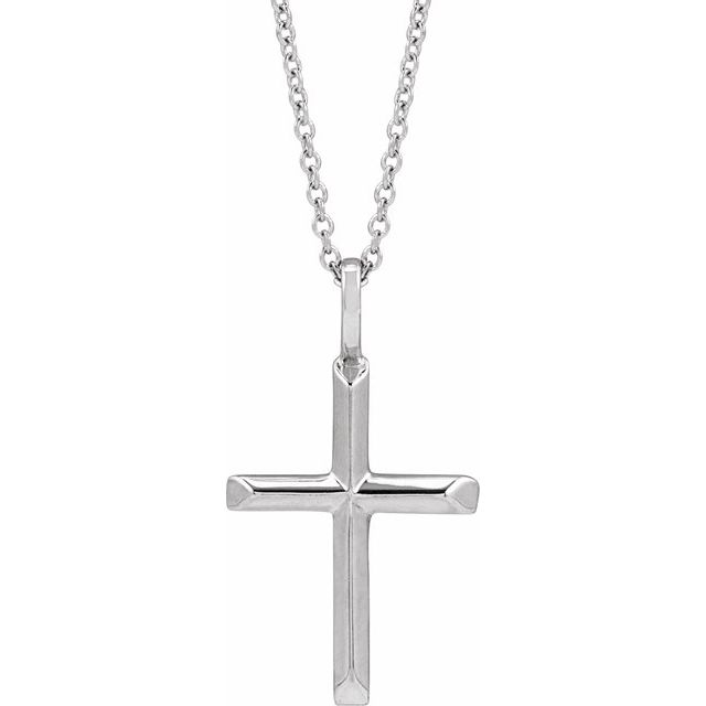 14K White Gold Knife-Edge Cross 16-18" Necklace