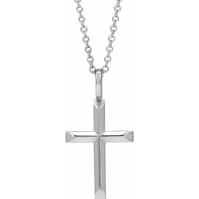 14K White Gold Knife-Edge Cross 16-18" Necklace