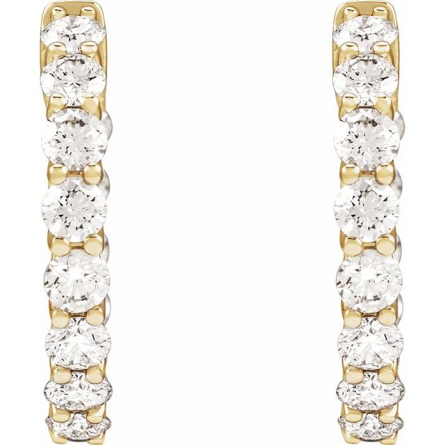 14K Gold Natural Diamond Inside-Outside Hoop Earrings