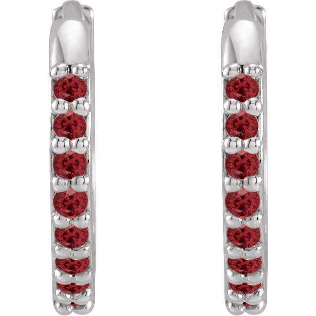 14K White Gold Lab-Grown Ruby 12.5 mm Hinged Hoop Earring