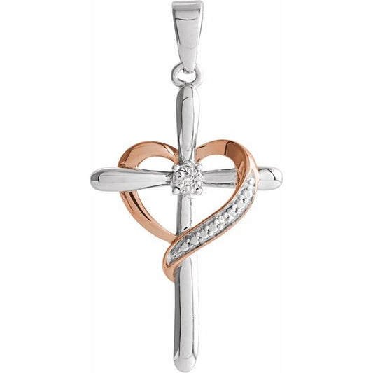 Sterling Silver Heart Cross Pendant with .006 CTW Natural Diamond