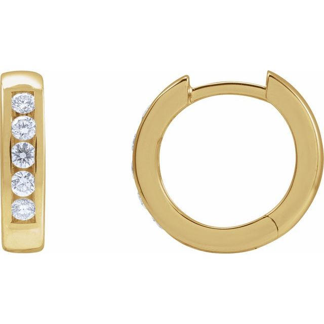 14K Gold Natural Diamond Hinged Hoop Earrings