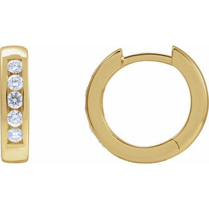 14K Gold Natural Diamond Hinged Hoop Earrings
