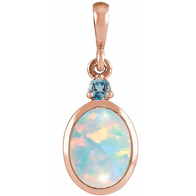 14K White Gold Natural Ethiopian Opal & Diamond Pendant - Bezel-Set