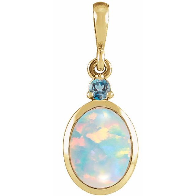 14K White Gold Natural Ethiopian Opal & Diamond Pendant - Bezel-Set