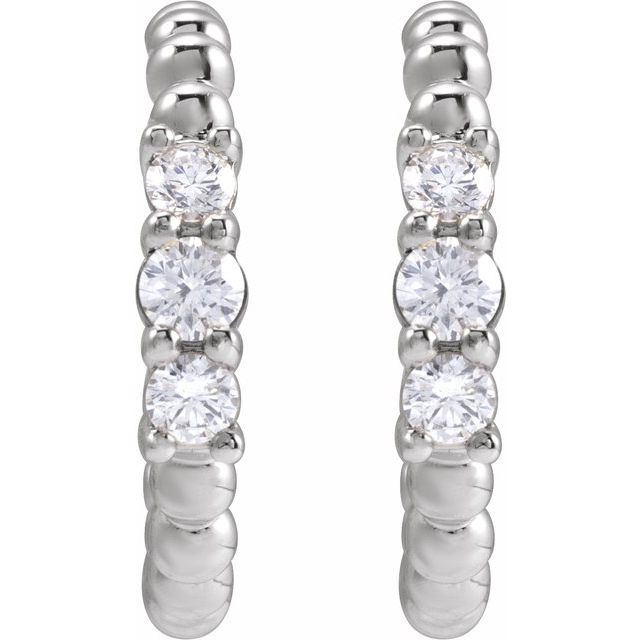 14K White Gold Natural Diamond Beaded Hoop Earrings – 3/8 CTW