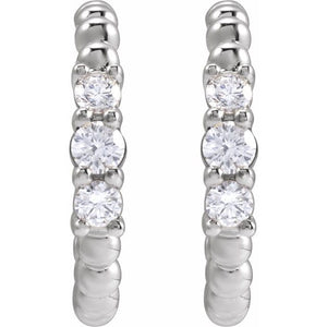14K White Gold Natural Diamond Beaded Hoop Earrings – 3/8 CTW