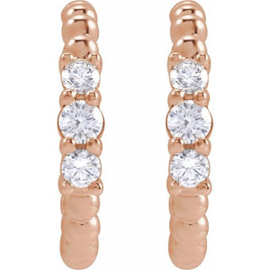 14K White Gold Natural Diamond Beaded Hoop Earrings – 3/8 CTW