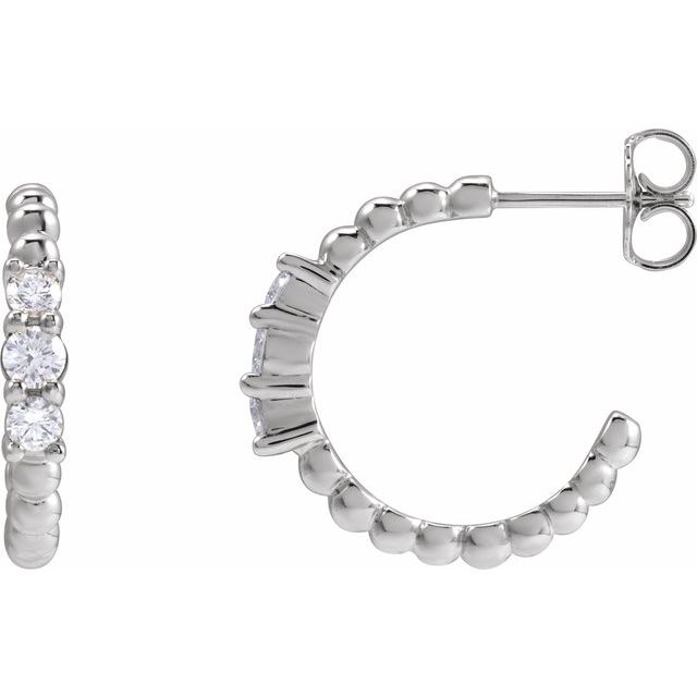 14K White Gold Natural Diamond Beaded Hoop Earrings – 3/8 CTW