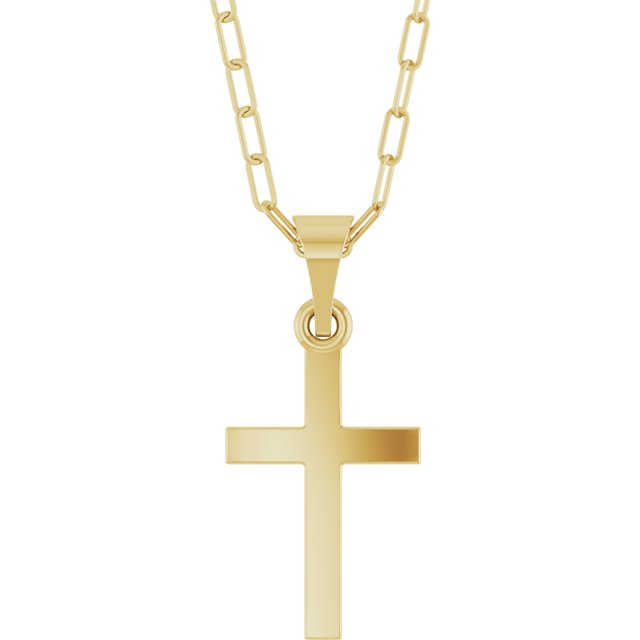 14K White Gold, 18" Paperclip-Style Chain Necklace with Cross Accent