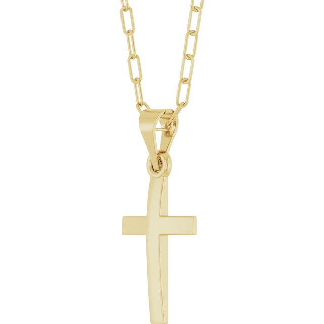 14K White Gold, 18" Paperclip-Style Chain Necklace with Cross Accent