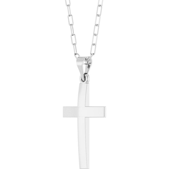 14K White Gold, 18" Paperclip-Style Chain Necklace with Cross Accent