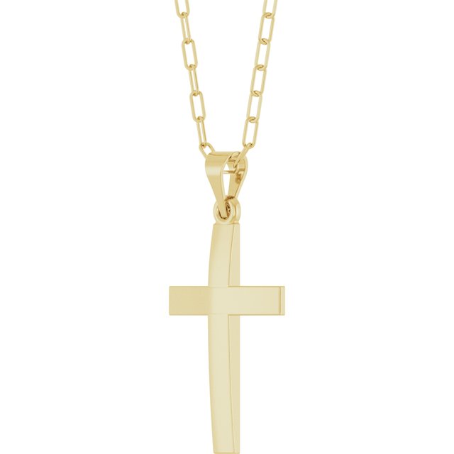 14K White Gold, 18" Paperclip-Style Chain Necklace with Cross Accent