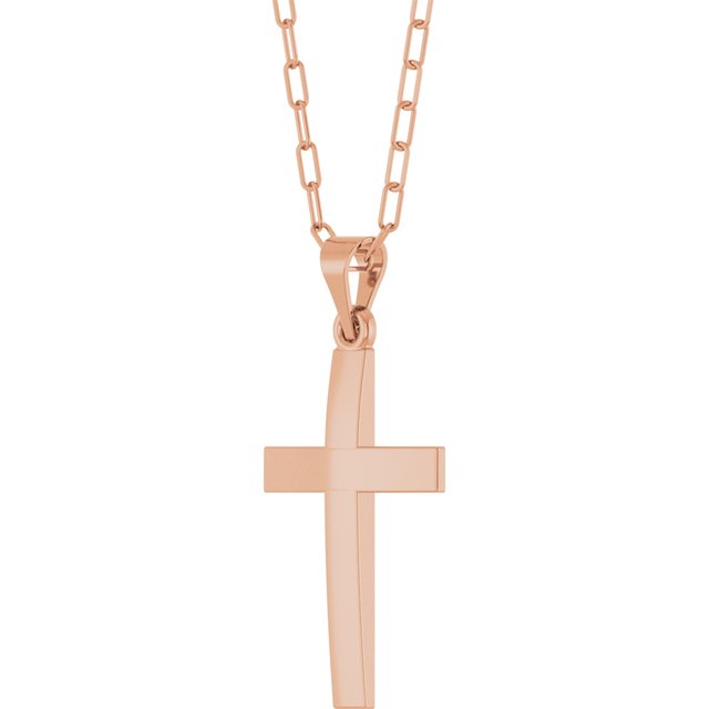 14K White Gold, 18" Paperclip-Style Chain Necklace with Cross Accent