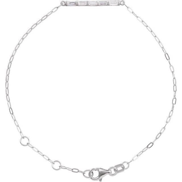 14K White Gold 6-7 1/2" Natural Diamond Three-Stone Bracelet