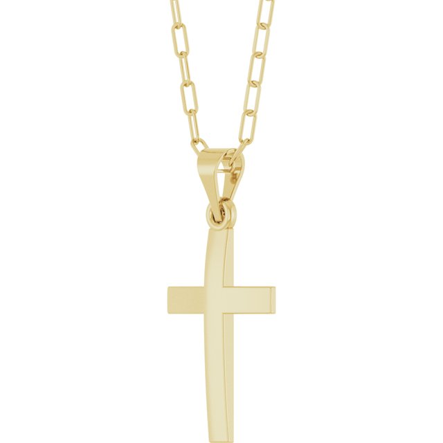 14K White Gold, 18" Paperclip-Style Chain Necklace with Cross Accent