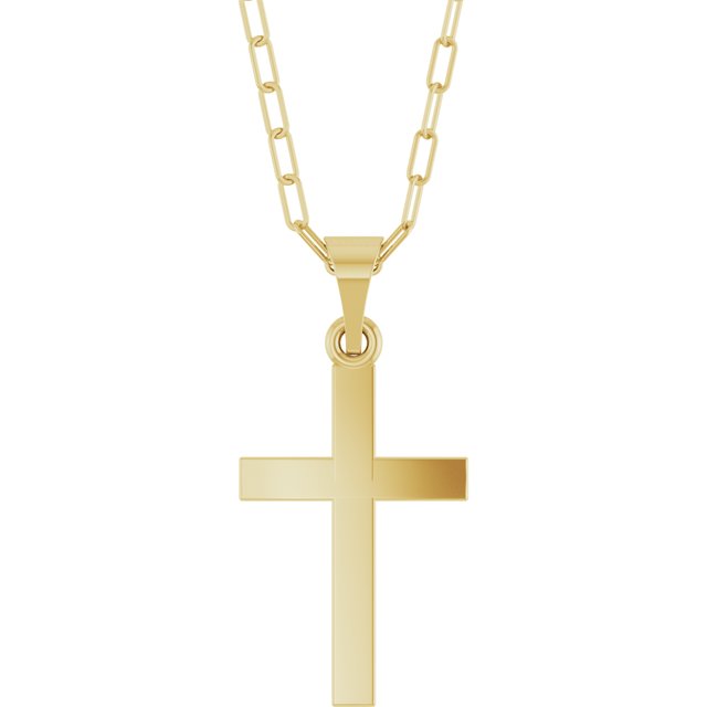 14K White Gold, 18" Paperclip-Style Chain Necklace with Cross Accent