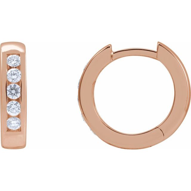14K Gold Natural Diamond Hinged Hoop Earrings