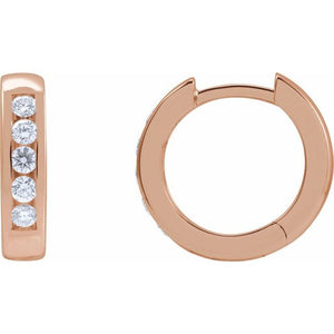 14K Gold Natural Diamond Hinged Hoop Earrings