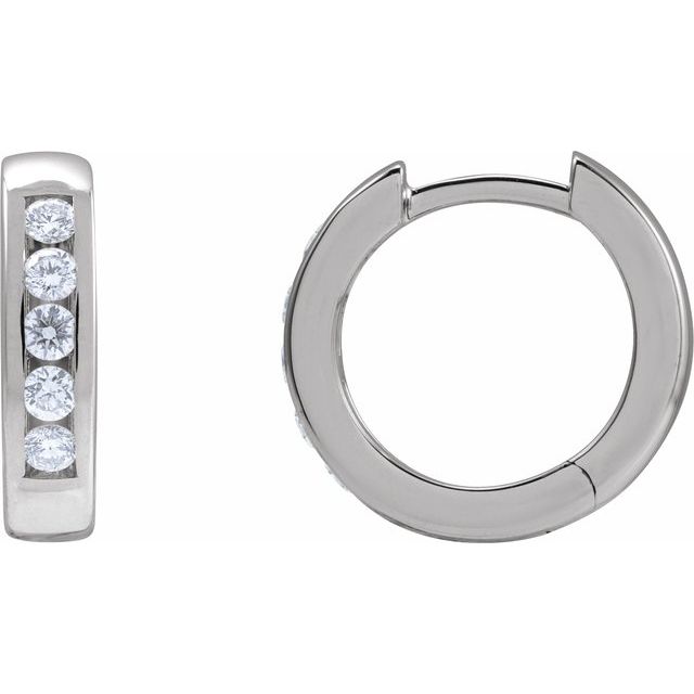 14K Gold Natural Diamond Hinged Hoop Earrings