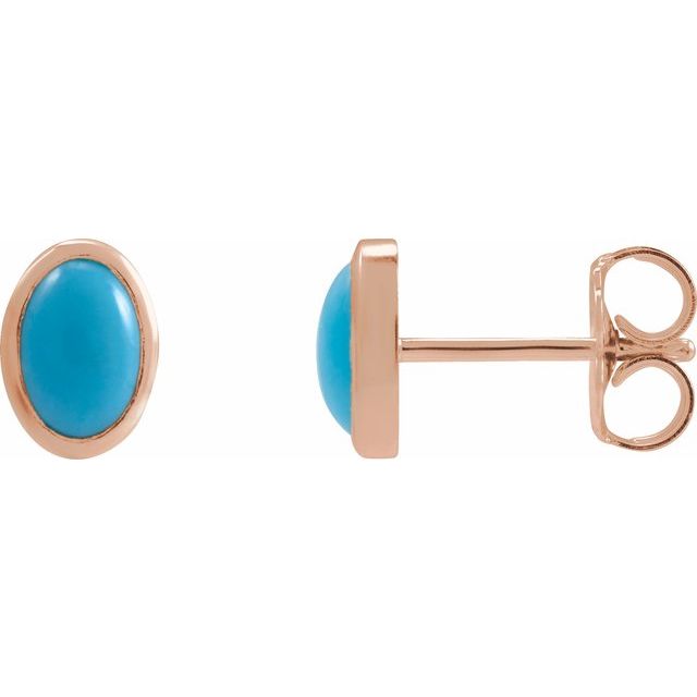 14K White Gold Natural Turquoise 5x3 mm Earrings - Elegant Design