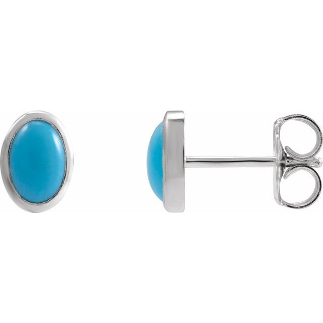 14K White Gold Natural Turquoise 5x3 mm Earrings - Elegant Design