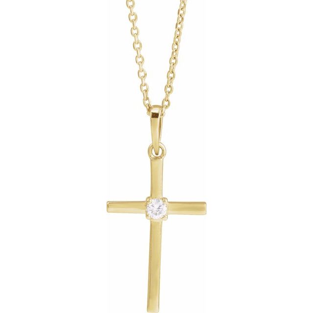 14K Yellow Gold 16-18" Natural Diamond Cross Necklace - Elegant Design