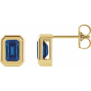 Lab-Grown Blue Sapphire Solitaire Bezel-Set Earrings in 14K Gold, Silver & Platinum