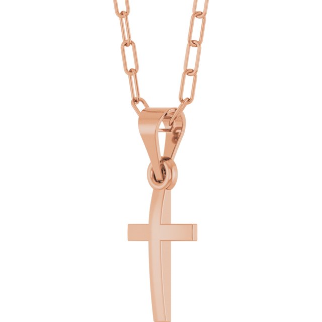 14K White Gold, 18" Paperclip-Style Chain Necklace with Cross Accent