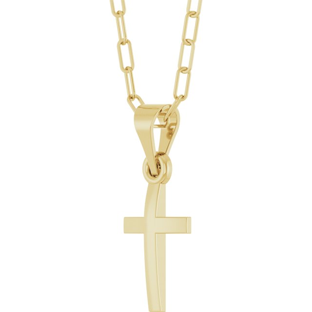 14K White Gold, 18" Paperclip-Style Chain Necklace with Cross Accent