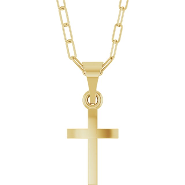 14K White Gold, 18" Paperclip-Style Chain Necklace with Cross Accent