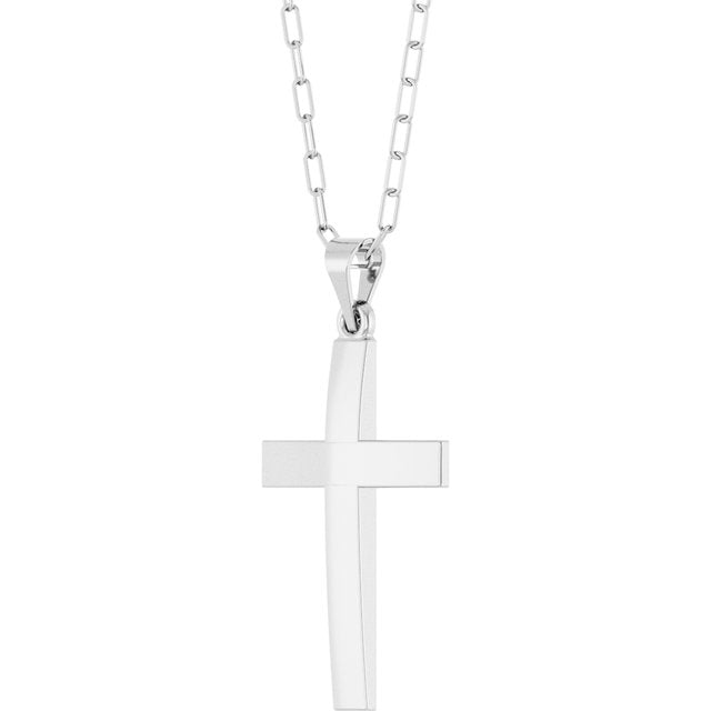 14K White Gold, 18" Paperclip-Style Chain Necklace with Cross Accent