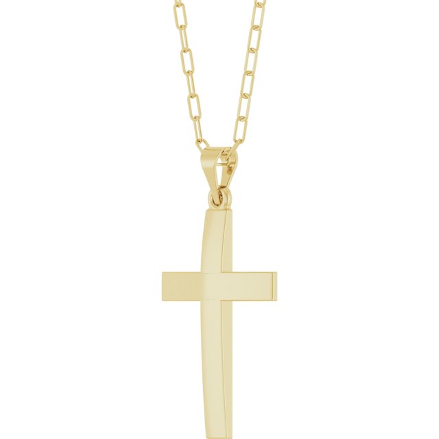 14K White Gold, 18" Paperclip-Style Chain Necklace with Cross Accent