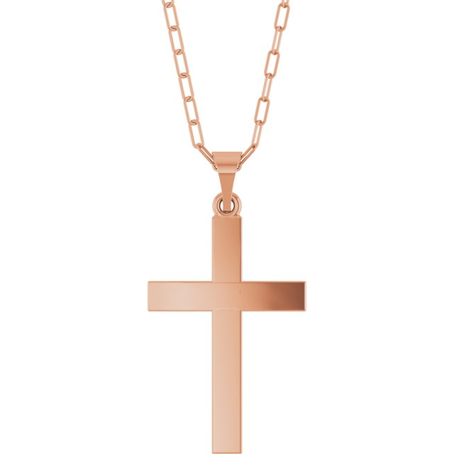 14K White Gold, 18" Paperclip-Style Chain Necklace with Cross Accent