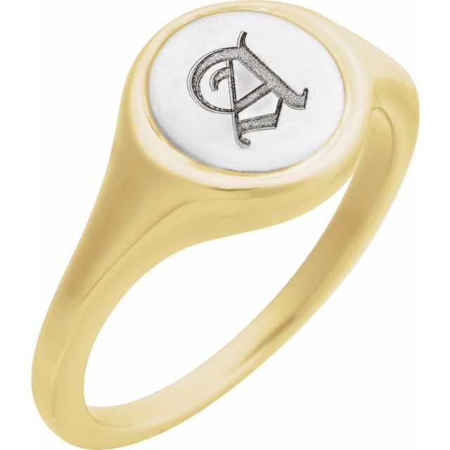 14K Gold Engravable Round Signet Ring 6.9x6.9 mm