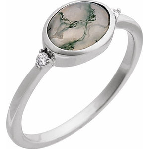 14K Gold Turquoise and Diamond Bezel-Set Cabochon Ring