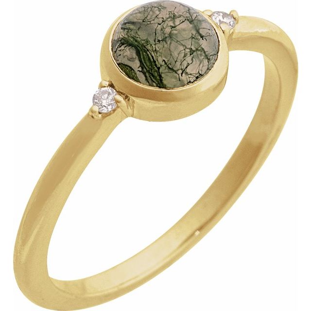 14K Gold Turquoise and Diamond Bezel-Set Cabochon Ring