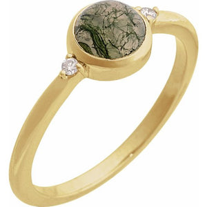 14K Gold Turquoise and Diamond Bezel-Set Cabochon Ring