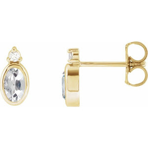14K White Gold Natural Blue Sapphire & Diamond Earrings - Oval 5x3 mm