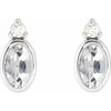 14K White Gold Natural Blue Sapphire & Diamond Earrings - Oval 5x3 mm