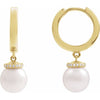 14K Yellow Gold Cultured White Akoya Pearl & .07 CTW Diamond Hoop Earrings