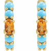 14K Rose Gold Huggie Hoop Earrings with Natural Citrine and Turquoise