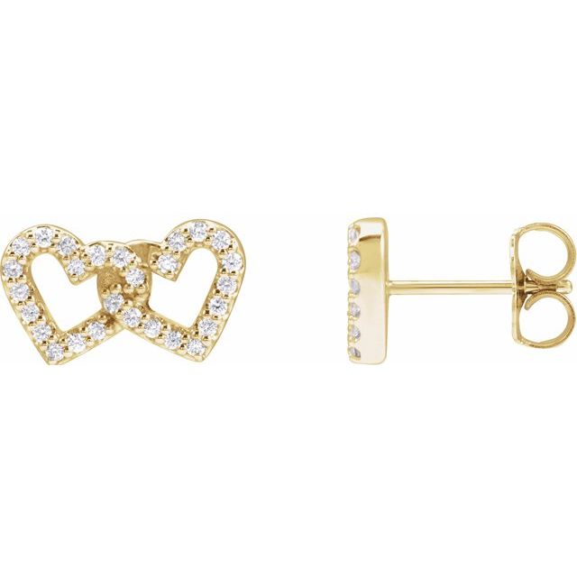 14K Yellow Gold Interlocking Heart Earrings with 1/5 CTW Natural Diamonds