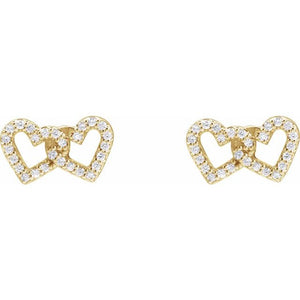14K Yellow Gold Interlocking Heart Earrings with 1/5 CTW Natural Diamonds