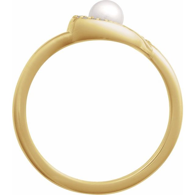 14K White Gold Akoya Pearl & Diamond Accent Ring