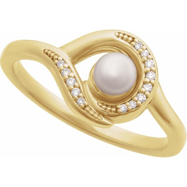 14K White Gold Akoya Pearl & Diamond Accent Ring