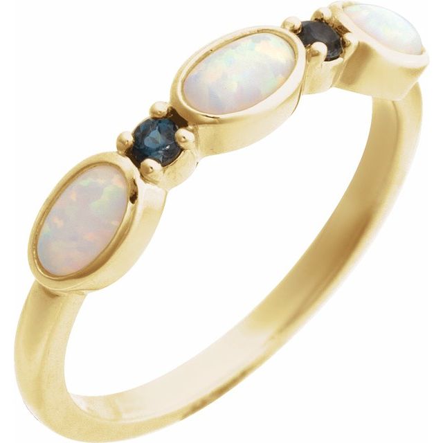 14K Gold Natural Turquoise Cabochon And Natural Peridot Stackable Ring