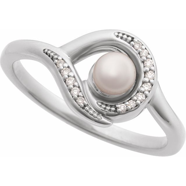 14K White Gold Akoya Pearl & Diamond Accent Ring